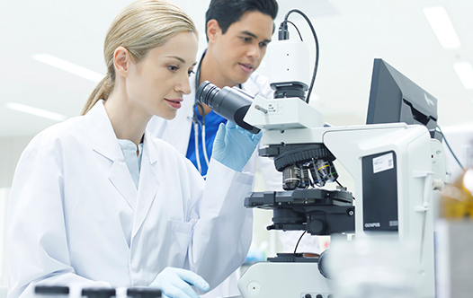 Técnicos de laboratorio analizando datos